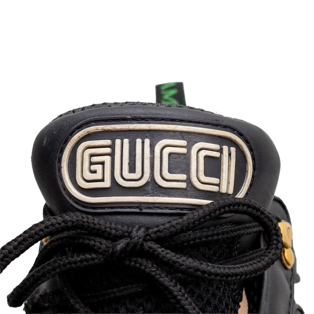 Gucci Flashtrek Chunky Sneakers Black Gold Mesh Leather Low Top Shoes (8.5 US)